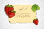 Aged Paper Frame with Strawberries and Sample Text on Floral Background